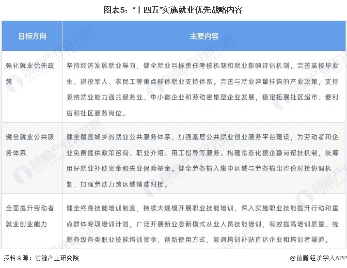 图表5：&ldquo;十四五&rdquo;实施就业优先战略内容