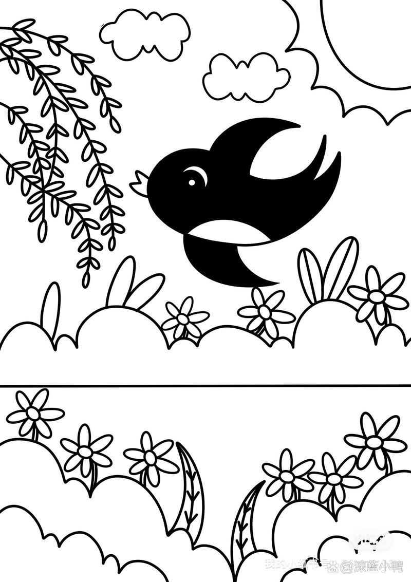 春天主题画 春天来了 创意画 儿童画 简笔画 带线稿哦 适合小朋友哦