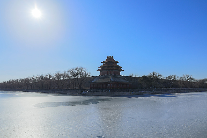 冬天结冰的故宫角楼图片下载