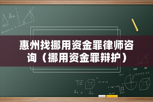 惠州找挪用资金罪律师咨询（挪用资金罪辩护）