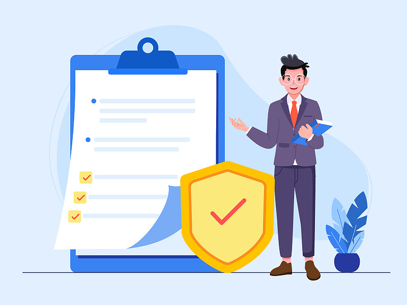 一个穿西服男生背后是文件矢量扁平插画图片下载