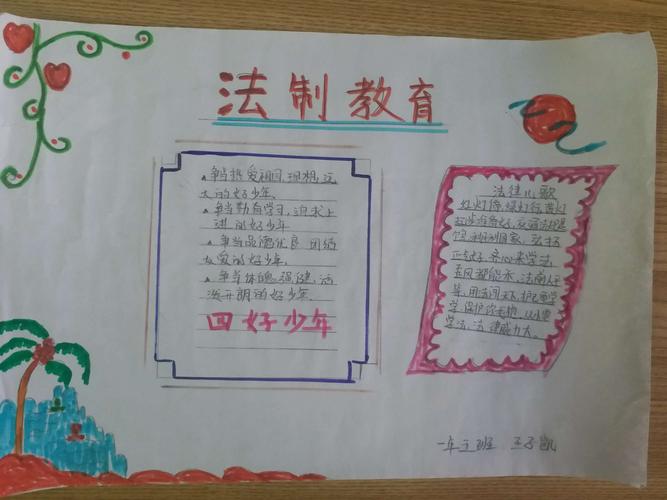一年五班假期法治教育手抄报展示