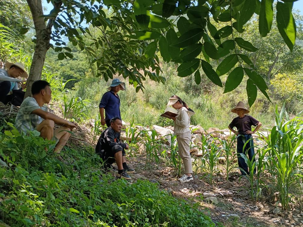 2023年7月18日,两家村民发生土地方面的纠纷,李江女(右二)在记录情况。受访者供图