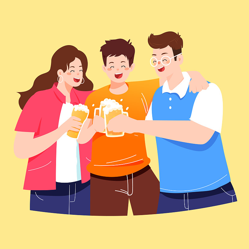卡通啤酒节庆祝邀请好友购物节电商促销活动出游矢量插画图片下载