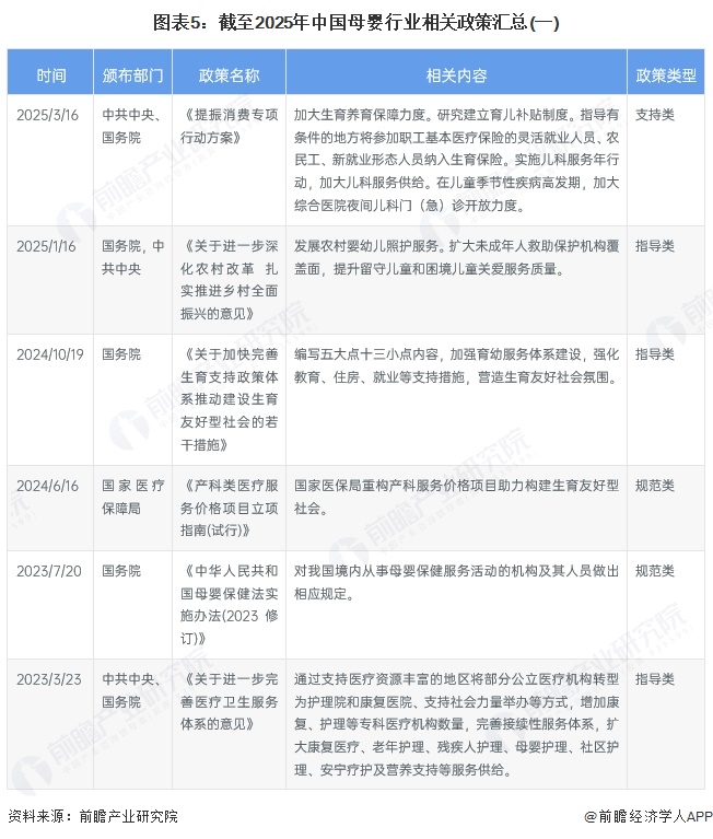 图表5:截至2025年中国母婴行业相关政策汇总(一)