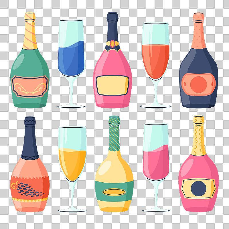 葡萄酒,香槟瓶和玻璃杯集合集图片下载