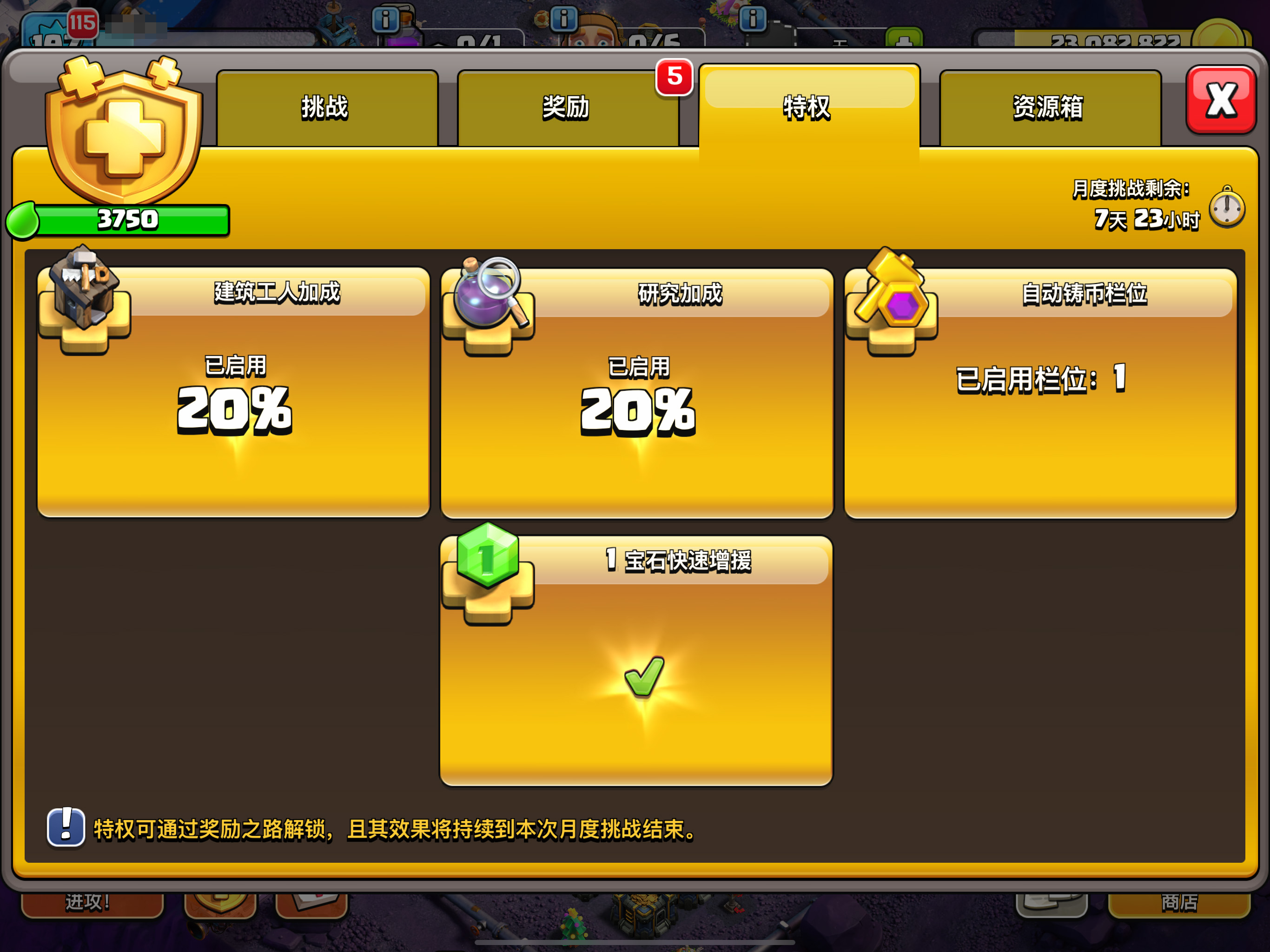 月度挑战的特权页面