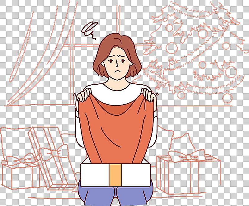 坐在沙发上被圣诞礼物弄得心烦意乱的女人图片下载