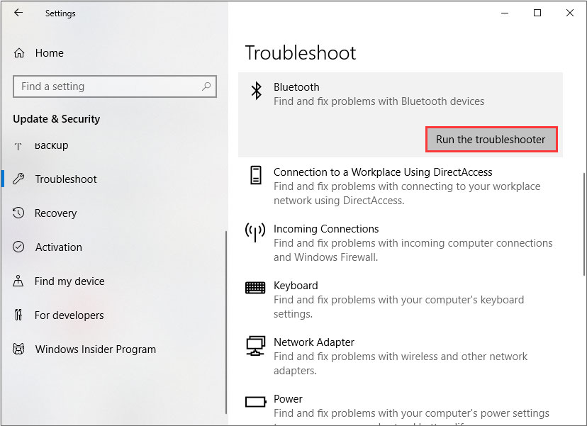 run the troubleshooter