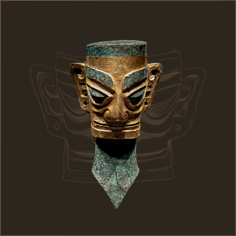 金面铜人头像|高42.5厘米|三星堆博物馆藏