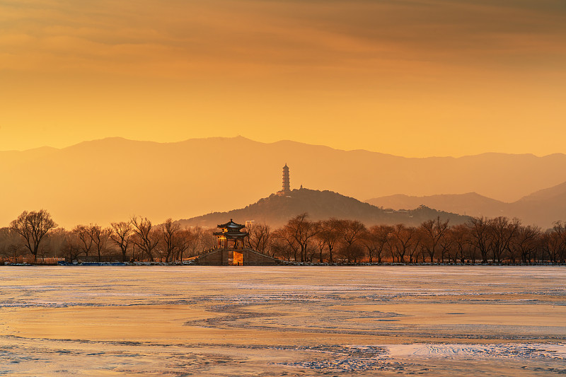 冬季北京颐和园日落夕阳图片下载