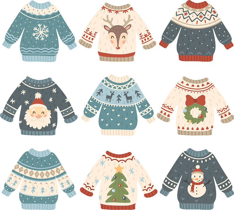 丑陋的圣诞毛衣卡通可爱的羊毛套头衫图片下载