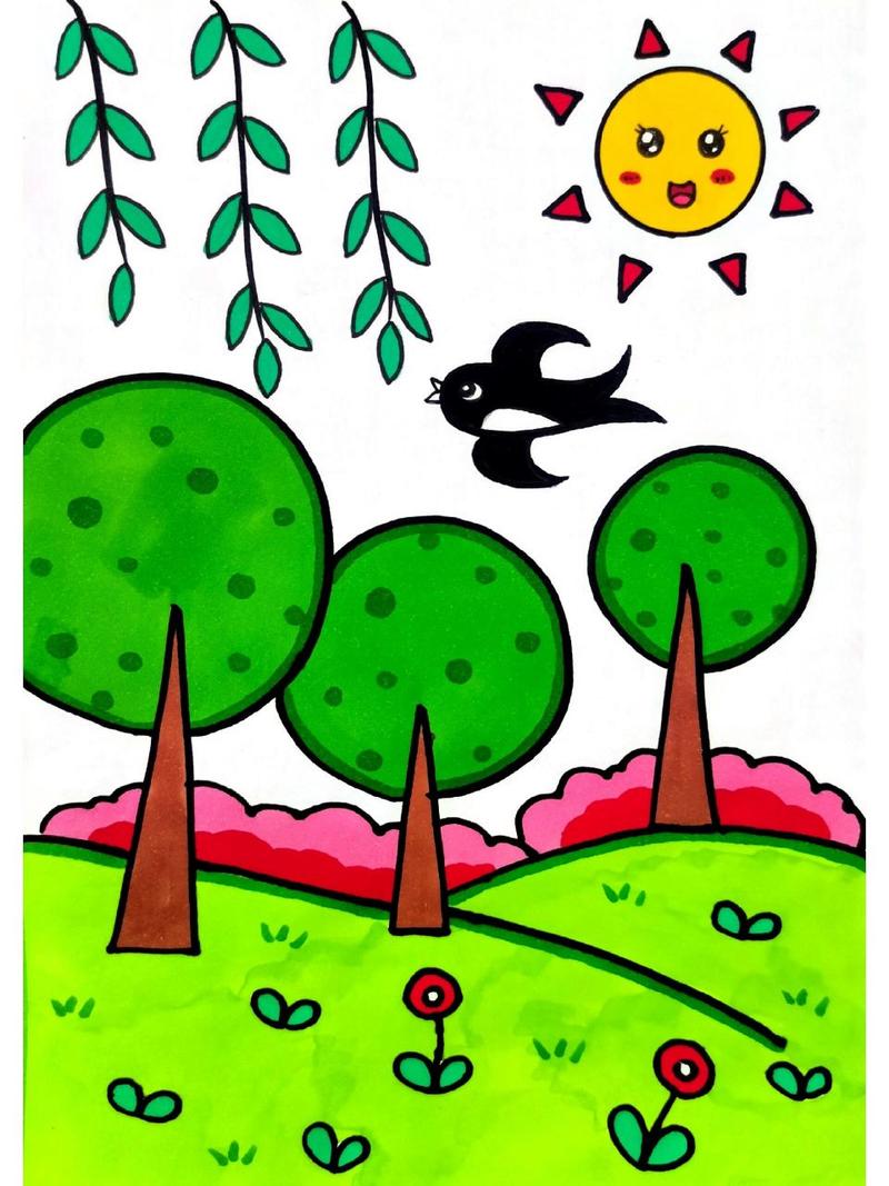 春天的主题简笔画 用三角形和圆形画一幅春天主题简笔画超简单秒学会