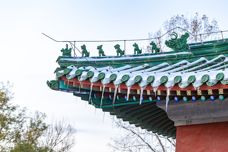 北京地坛公园冬季雪景,冬季古建筑寺庙上的冰锥,地坛公园雪景图片下载