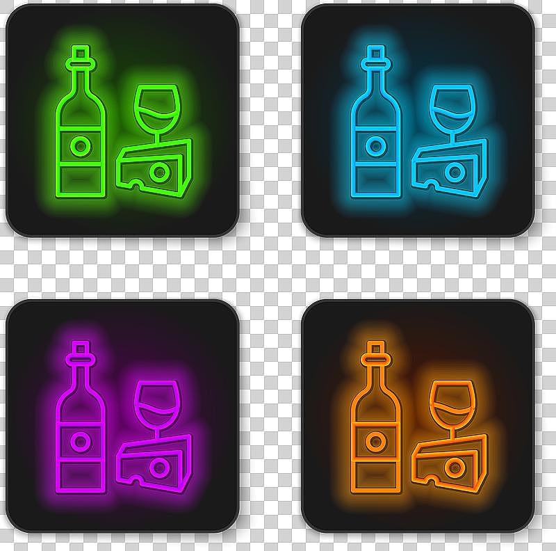 发光的霓虹线酒瓶与玻璃和图片下载