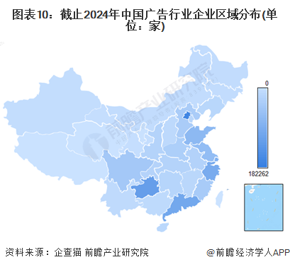 图表10:截止2024年中国广告行业企业区域分布(单位:家)