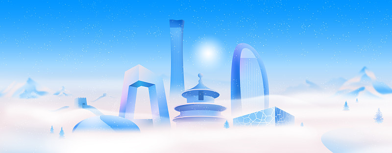 冬季北京地标建筑插画图片下载